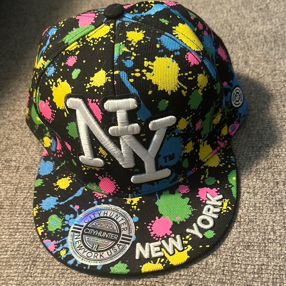 Black and Yellow NY Paint Splatter Hat